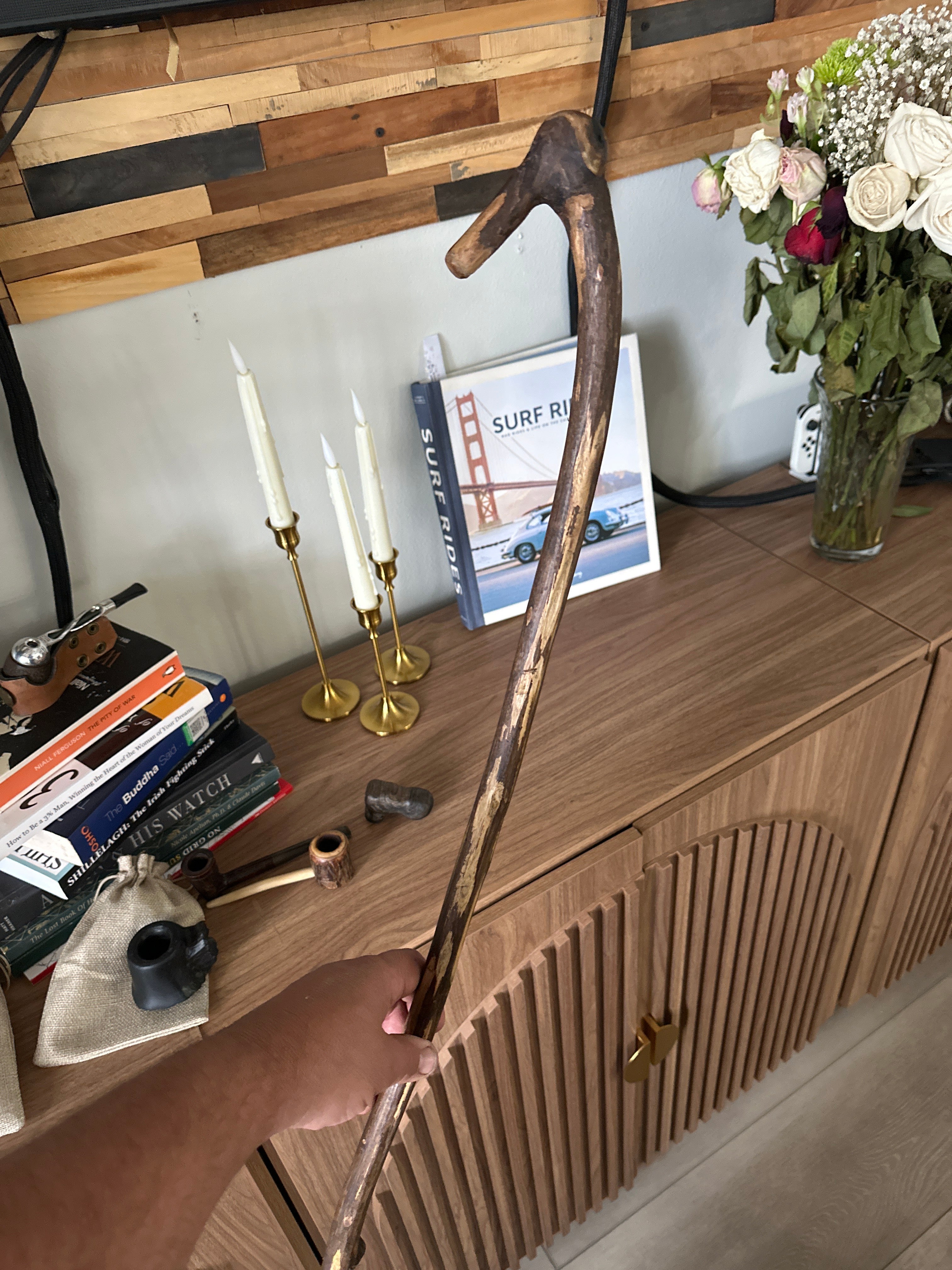 KM Private Sale - Walnut Irish Influenced Walking Stick by Bart Plaskoff