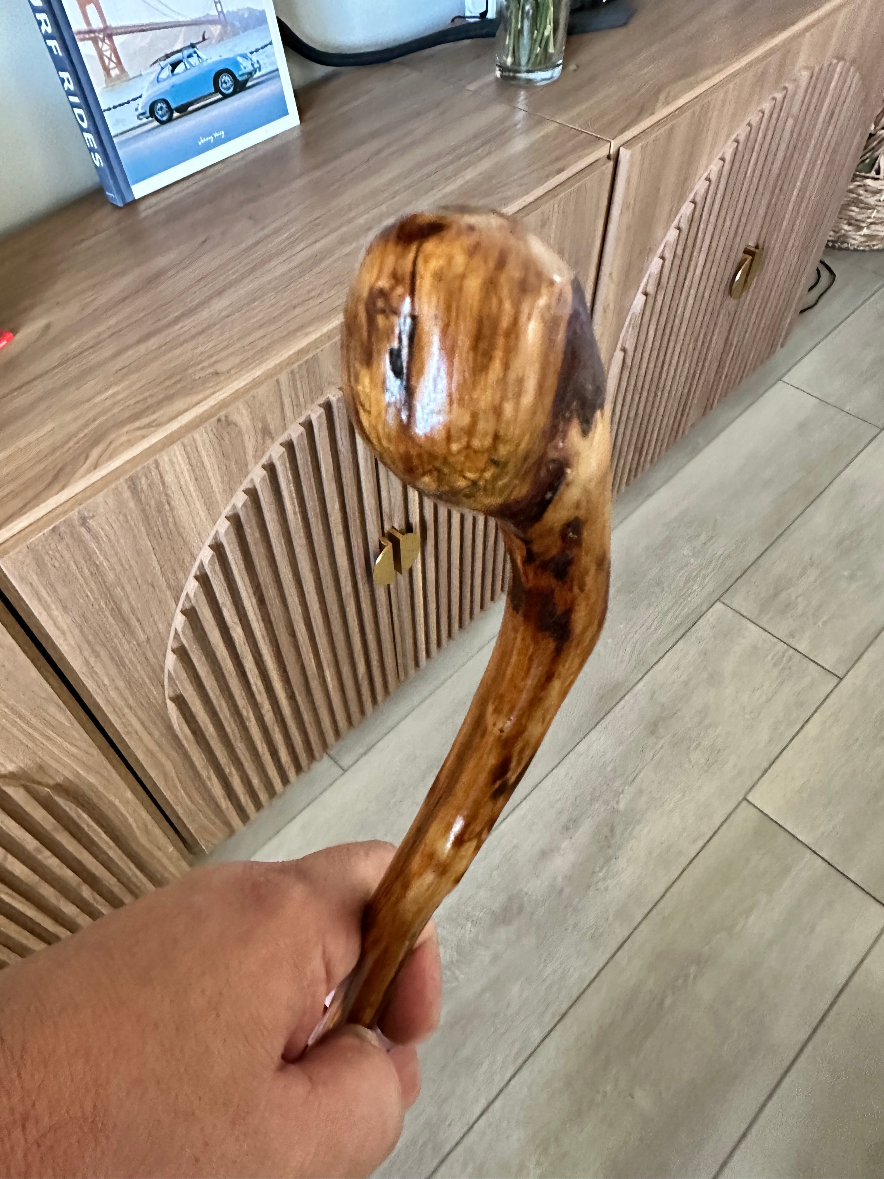 Antique Traditional Irish Blackthorn Rootball Walking Stick! Late 1800s to Early 1900s. Partial Bark. Character & Thorny! 37.5"