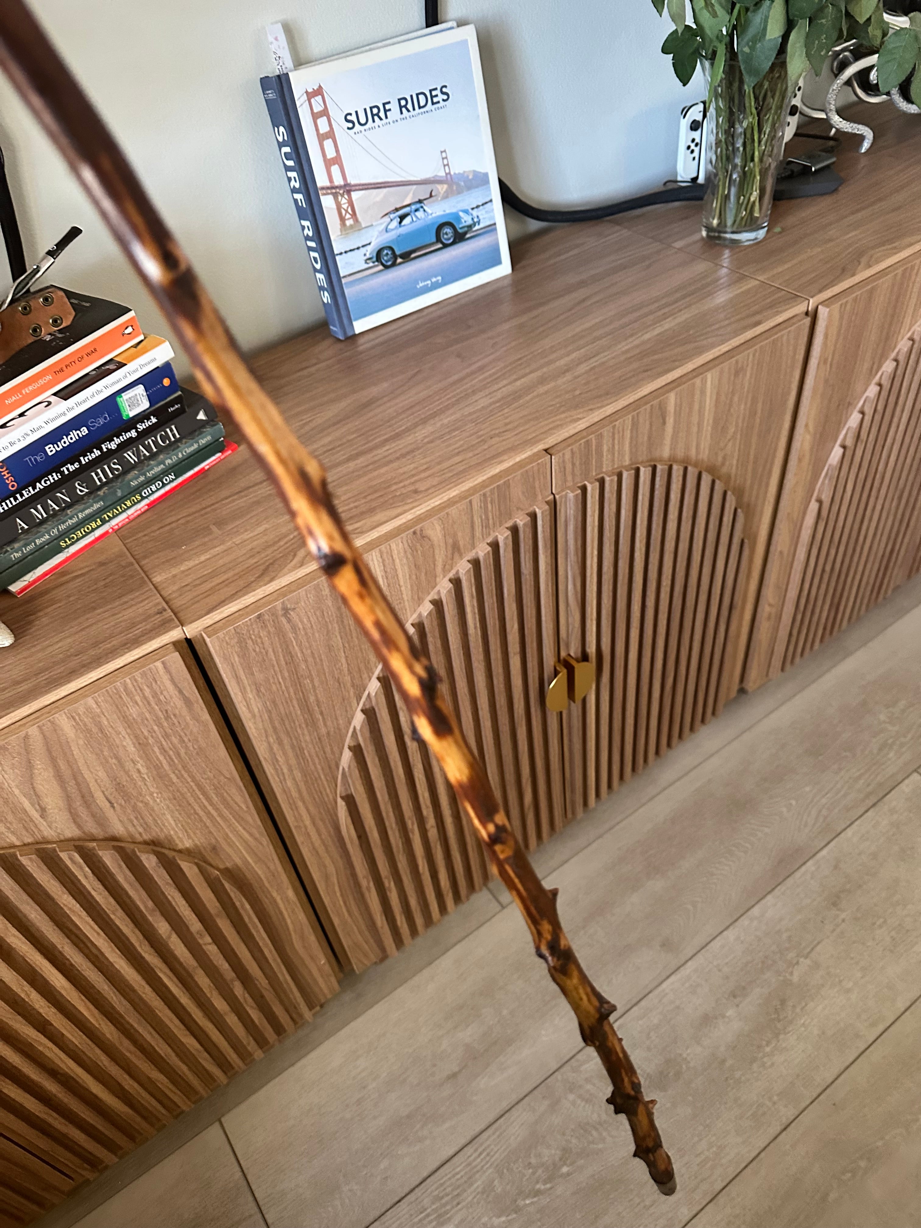 Antique Traditional Irish Blackthorn Rootball Walking Stick! Late 1800s to Early 1900s. Partial Bark. Character & Thorny! 37.5"