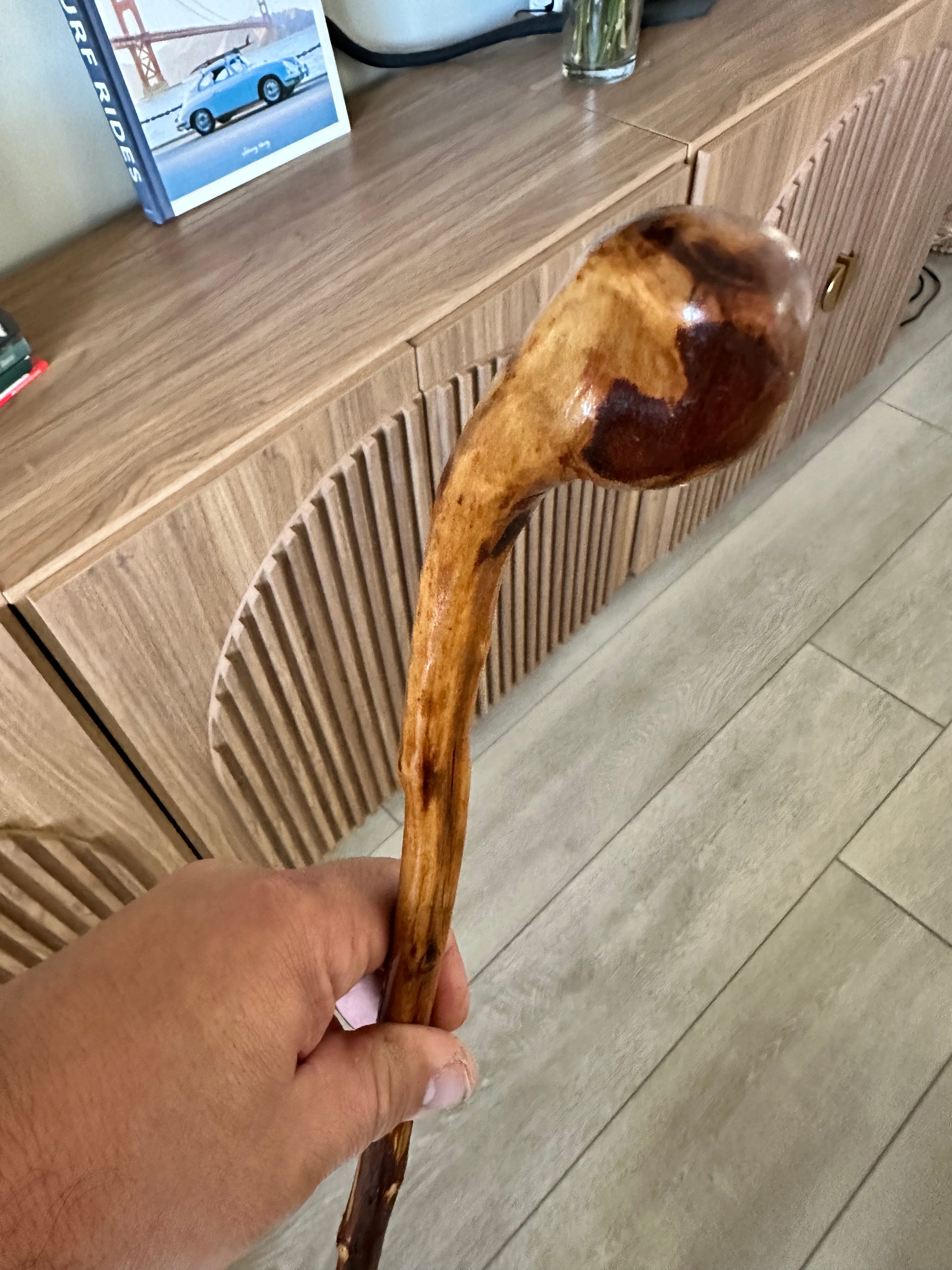 Antique Traditional Irish Blackthorn Rootball Walking Stick! Late 1800s to Early 1900s. Partial Bark. Character & Thorny! 37.5"