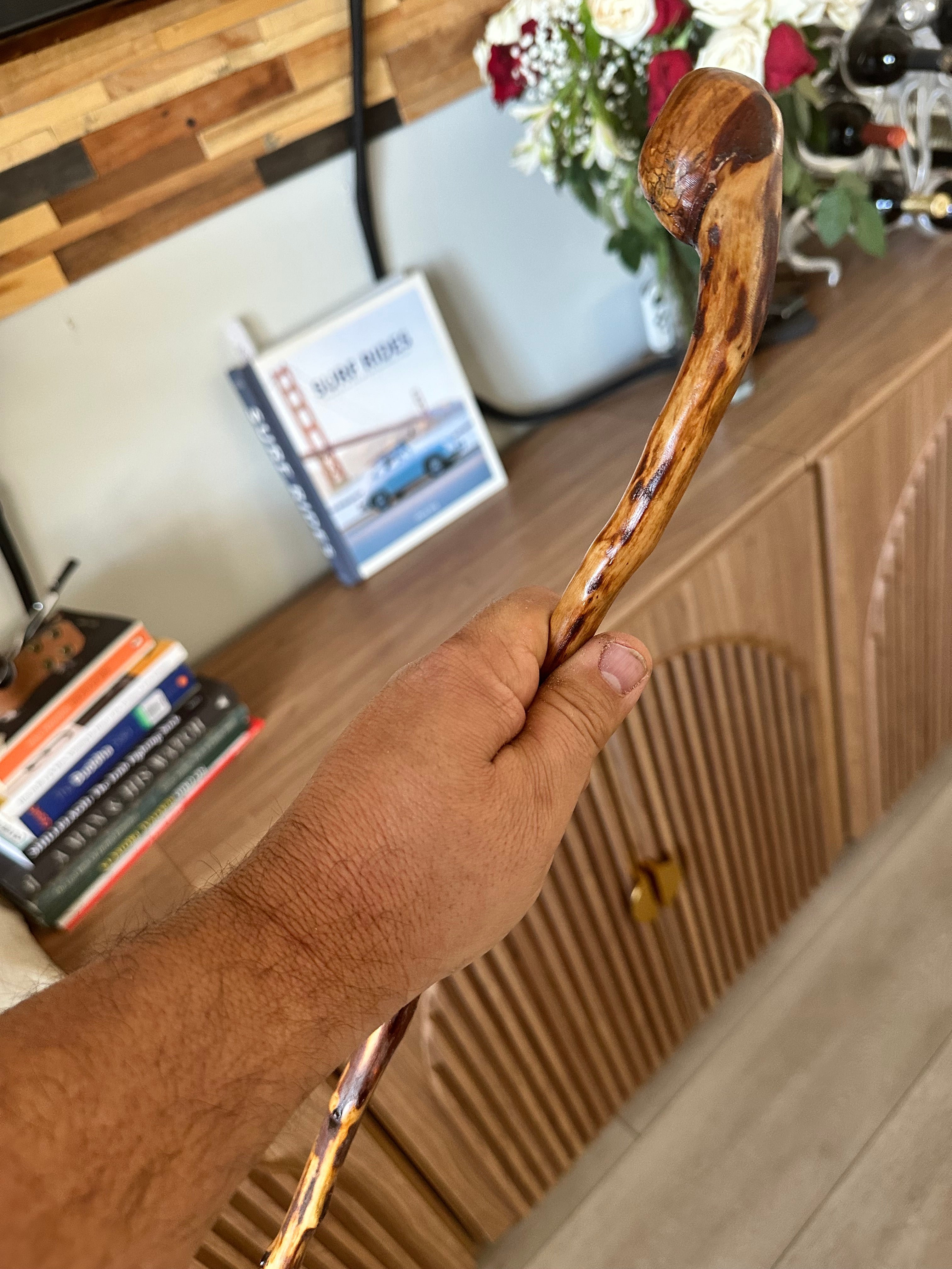 Antique Traditional Irish Blackthorn Rootball Walking Stick! Late 1800s to Early 1900s. Partial Bark. Character & Thorny! 37.5"